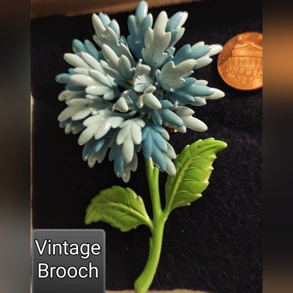 Blue & Green Large Enamel Flower Brooch - Picture 6 of 10
